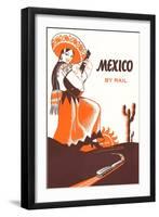 Mexcio by Rail, Senorita with Guitar-null-Framed Art Print