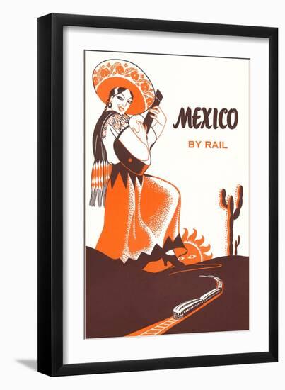 Mexcio by Rail, Senorita with Guitar-null-Framed Art Print