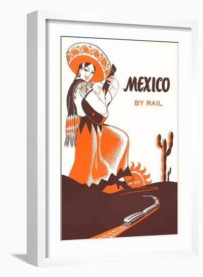 Mexcio by Rail, Senorita with Guitar-null-Framed Art Print