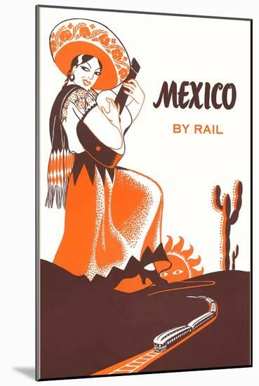 Mexcio by Rail, Senorita with Guitar-null-Mounted Art Print