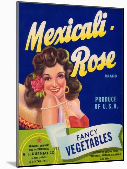 Mexicali Rose Vegetable Label - El Centro, CA-Lantern Press-Mounted Art Print