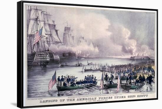 Mexican-American War, Landing of the American Forces under Gen. Scott, at Vera Cruz, March 9, 1847-Currier & Ives-Framed Stretched Canvas