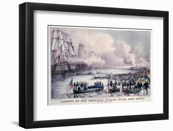 Mexican-American War, Landing of the American Forces under Gen. Scott, at Vera Cruz, March 9, 1847-Currier & Ives-Framed Photo