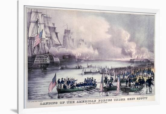 Mexican-American War, Landing of the American Forces under Gen. Scott, at Vera Cruz, March 9, 1847-Currier & Ives-Framed Photo