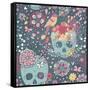 Mexican Concept Background with Flowers, Skulls and Birds-smilewithjul-Framed Stretched Canvas