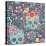 Mexican Concept Background with Flowers, Skulls and Birds-smilewithjul-Stretched Canvas