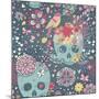 Mexican Concept Background with Flowers, Skulls and Birds-smilewithjul-Mounted Art Print