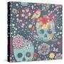 Mexican Concept Background with Flowers, Skulls and Birds-smilewithjul-Stretched Canvas