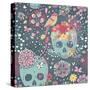 Mexican Concept Background with Flowers, Skulls and Birds-smilewithjul-Stretched Canvas