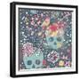 Mexican Concept Background with Flowers, Skulls and Birds-smilewithjul-Framed Premium Giclee Print