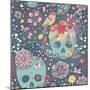 Mexican Concept Background with Flowers, Skulls and Birds-smilewithjul-Mounted Premium Giclee Print