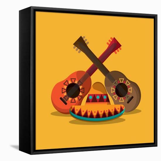 Mexican Culture Related Icons Image-Jemastock-Framed Stretched Canvas