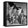 Mexican Farm Workers Waving American and Mexican Flags-J^ R^ Eyerman-Framed Stretched Canvas