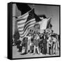 Mexican Farm Workers Waving American and Mexican Flags-J^ R^ Eyerman-Framed Stretched Canvas