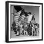 Mexican Farm Workers Waving American and Mexican Flags-J^ R^ Eyerman-Framed Premium Photographic Print