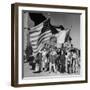 Mexican Farm Workers Waving American and Mexican Flags-J^ R^ Eyerman-Framed Photographic Print