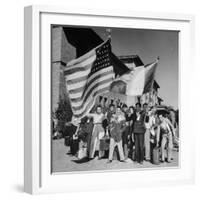 Mexican Farm Workers Waving American and Mexican Flags-J^ R^ Eyerman-Framed Photographic Print