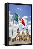 Mexican Flag, Plaza of the Constitution (Zocalo), Metropolitan Cathedral in Background-Richard Maschmeyer-Framed Stretched Canvas