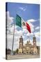 Mexican Flag, Plaza of the Constitution (Zocalo), Metropolitan Cathedral in Background-Richard Maschmeyer-Stretched Canvas