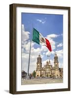 Mexican Flag, Plaza of the Constitution (Zocalo), Metropolitan Cathedral in Background-Richard Maschmeyer-Framed Photographic Print