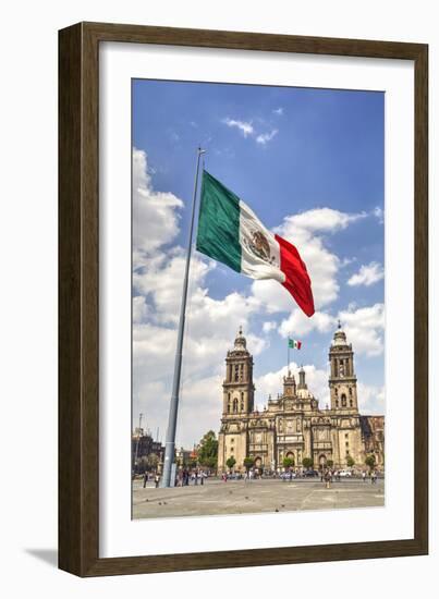 Mexican Flag, Plaza of the Constitution (Zocalo), Metropolitan Cathedral in Background-Richard Maschmeyer-Framed Photographic Print