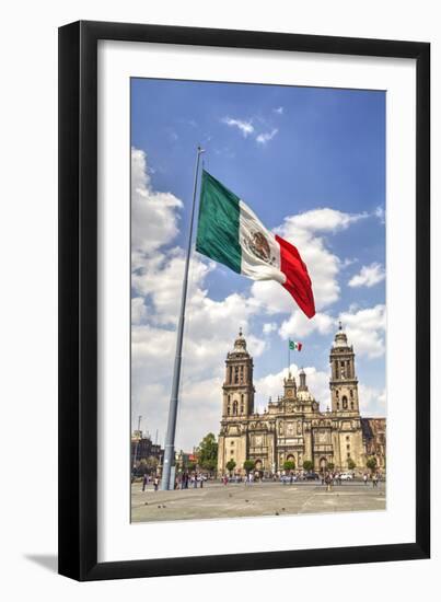 Mexican Flag, Plaza of the Constitution (Zocalo), Metropolitan Cathedral in Background-Richard Maschmeyer-Framed Photographic Print