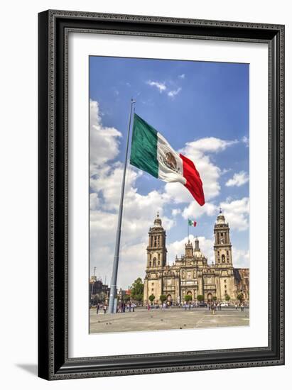 Mexican Flag, Plaza of the Constitution (Zocalo), Metropolitan Cathedral in Background-Richard Maschmeyer-Framed Photographic Print