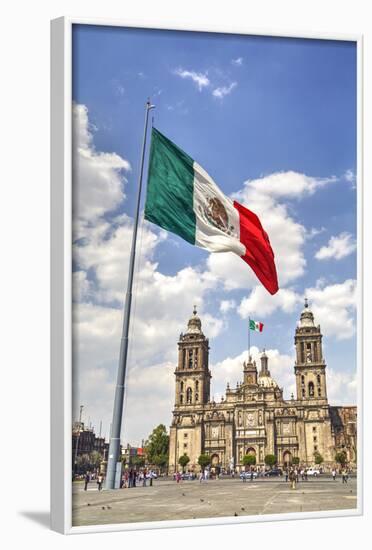 Mexican Flag, Plaza of the Constitution (Zocalo), Metropolitan Cathedral in Background-Richard Maschmeyer-Framed Photographic Print