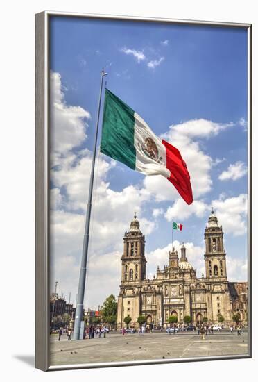 Mexican Flag, Plaza of the Constitution (Zocalo), Metropolitan Cathedral in Background-Richard Maschmeyer-Framed Photographic Print