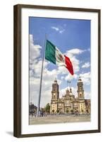 Mexican Flag, Plaza of the Constitution (Zocalo), Metropolitan Cathedral in Background-Richard Maschmeyer-Framed Photographic Print