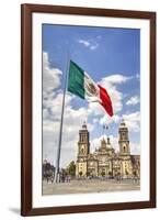 Mexican Flag, Plaza of the Constitution (Zocalo), Metropolitan Cathedral in Background-Richard Maschmeyer-Framed Photographic Print