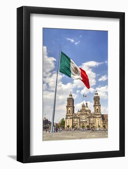 Mexican Flag, Plaza of the Constitution (Zocalo), Metropolitan Cathedral in Background-Richard Maschmeyer-Framed Photographic Print