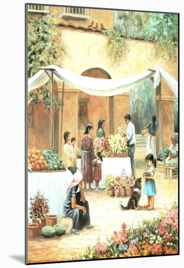 Mexican Girl Flower Stand Art Print POSTER south west-null-Mounted Poster