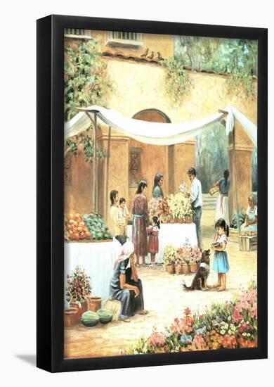 Mexican Girl Flower Stand Art Print POSTER south west-null-Framed Poster