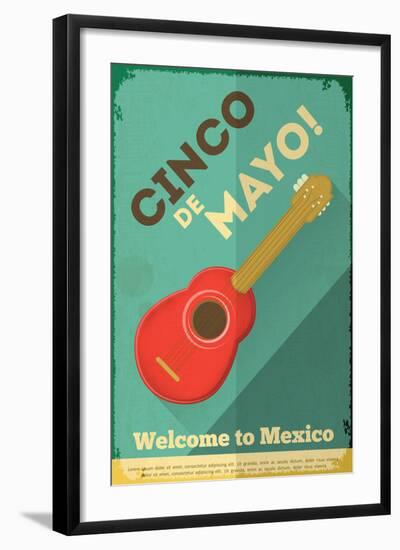 Mexican Guitar. Posters in Retro Style. Cinco De Mayo. Vector Illustration.-Vector Posters and Cards-Framed Art Print