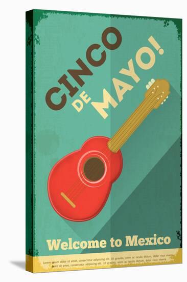 Mexican Guitar. Posters in Retro Style. Cinco De Mayo. Vector Illustration.-Vector Posters and Cards-Stretched Canvas