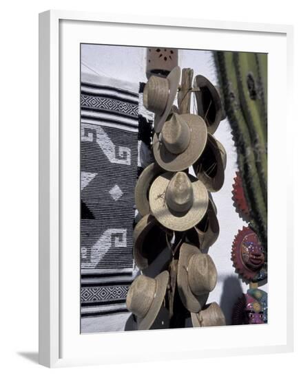 Mexican Handicrafts, Straw Hats, and Cactus, Todos Santos, Baja, Mexico-Cindy Miller Hopkins-Framed Photographic Print