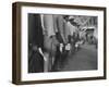 Mexican Migrant Farm Workers Lined Up for Job Interviews and to Sign Contracts at Reception Center-null-Framed Photographic Print