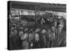 Mexican Migrant Farm Workers Lined Up for Work Interviews and to Sign Job Contracts-null-Stretched Canvas