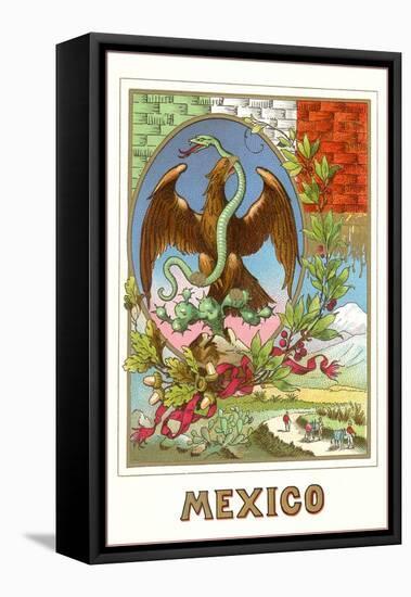 Mexican Motif of Eagle with Snake on Cactus-null-Framed Stretched Canvas