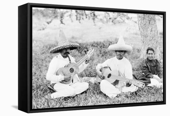 Mexican musicians playing guitars, c.1920-Hugo Brehme-Framed Stretched Canvas