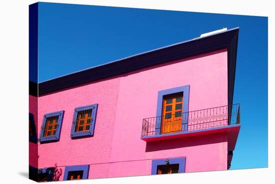 Mexican Pink House Facade Detail Wooden Doors-holbox-Stretched Canvas