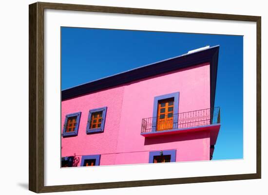 Mexican Pink House Facade Detail Wooden Doors-holbox-Framed Photographic Print