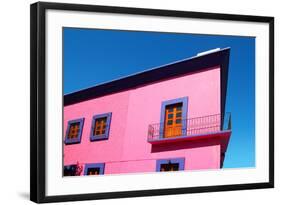 Mexican Pink House Facade Detail Wooden Doors-holbox-Framed Photographic Print