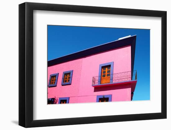 Mexican Pink House Facade Detail Wooden Doors-holbox-Framed Photographic Print