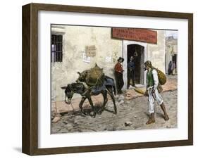 Mexican Pulque Carrier in Los Angeles, 1800s-null-Framed Giclee Print