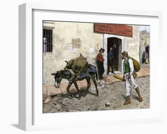 Mexican Pulque Carrier in Los Angeles, 1800s-null-Framed Giclee Print