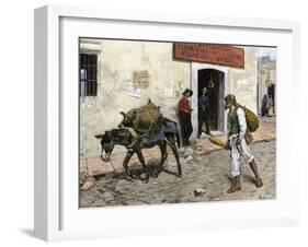 Mexican Pulque Carrier in Los Angeles, 1800s-null-Framed Giclee Print