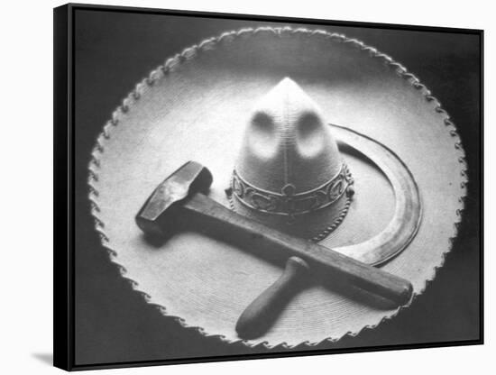 Mexican Revolution: Sombrero with Hammer and Sickle, Mexico City, 1927-Tina Modotti-Framed Stretched Canvas