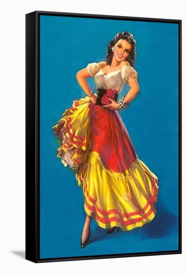 Mexican Senorita Dancing-null-Framed Stretched Canvas